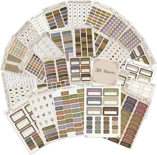 Boho Planner Stickers for Women – 30 Pages ADHD Friendly Decorative Stickers, Monthly Weekly Planning, Work Labels, Self Care, Productivity & Motivation Stickers for Journals and Planners