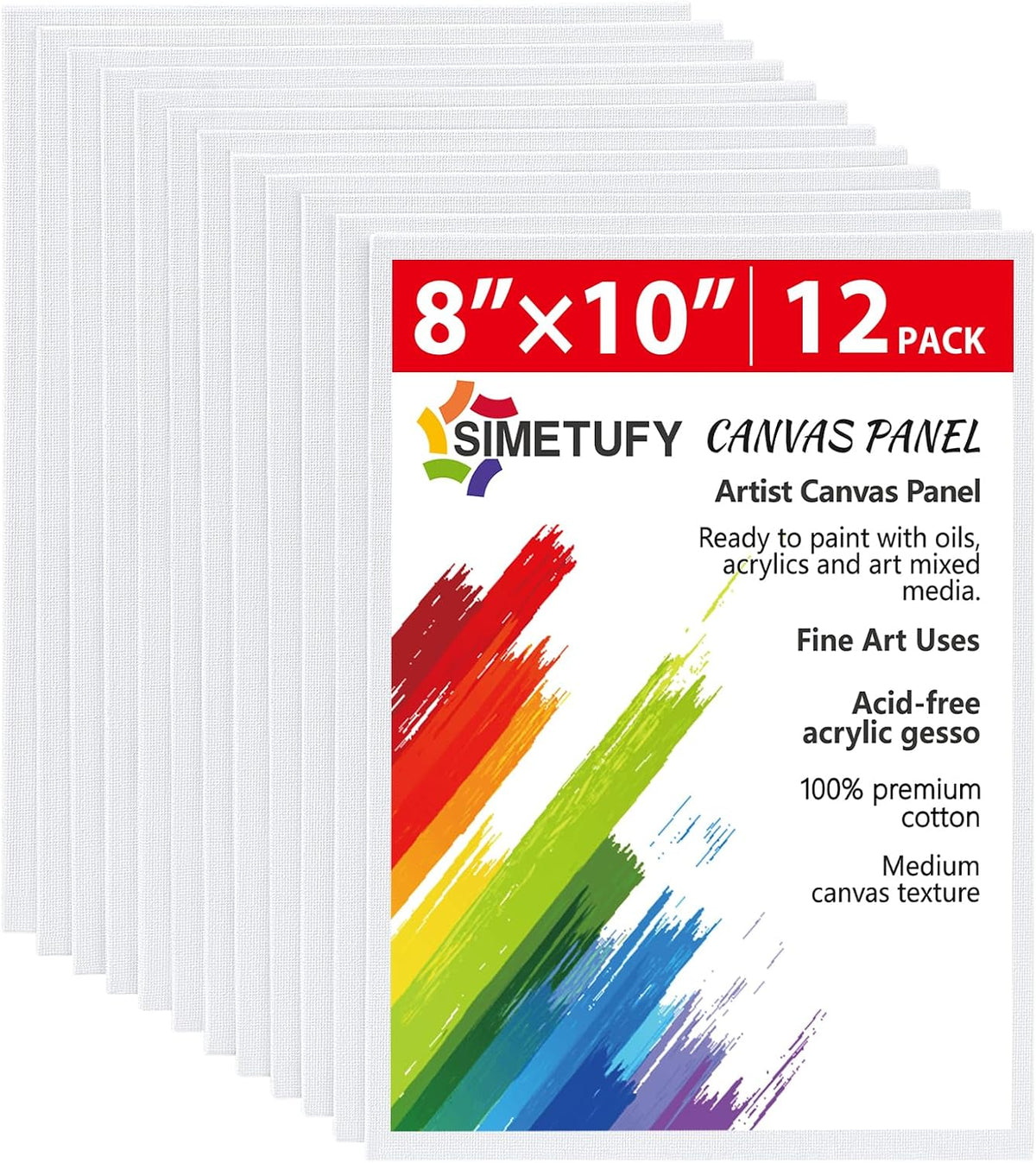 Simetufy 12 Pack 8x10 Canvas Boards for Painting,Art Painting Supplies