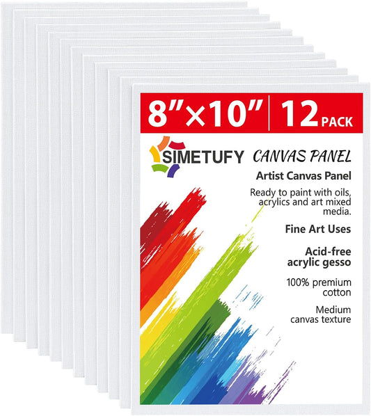 Simetufy 12 Pack 8x10 Canvas Boards for Painting,Art Painting Supplies