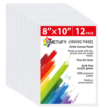 Simetufy 12 Pack 8x10 Canvas Boards for Painting,Art Painting Supplies