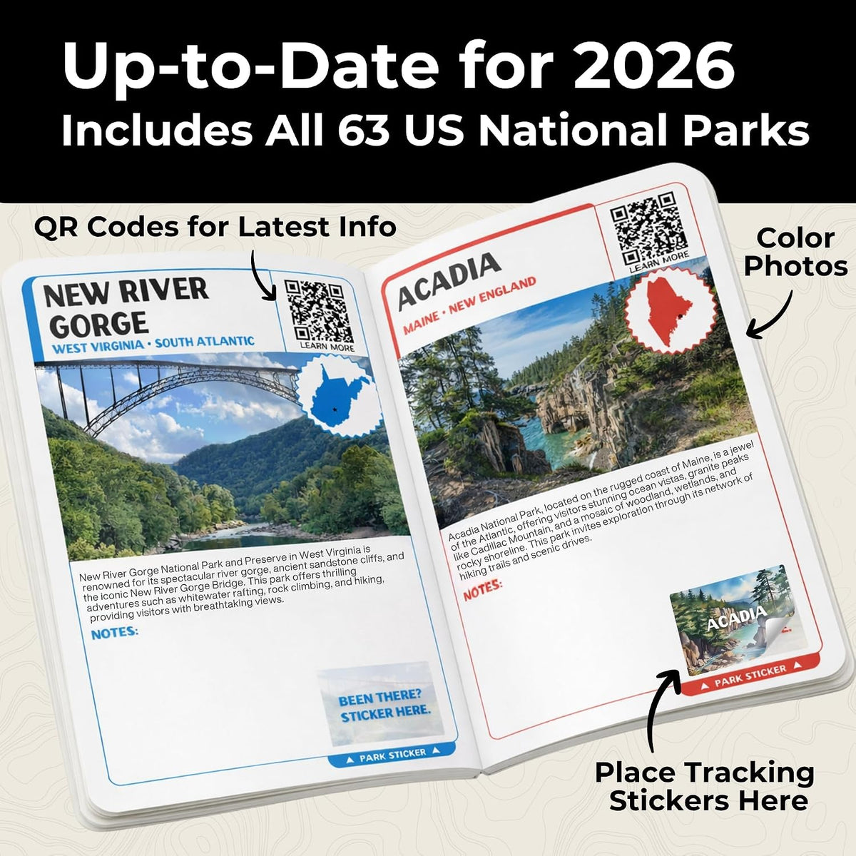 National Parks Stamp Book with Sticker Set: Passport-Sized National Park Book with Passport Stickers, Travel Planner, Map, and Parks Checklist Tracker