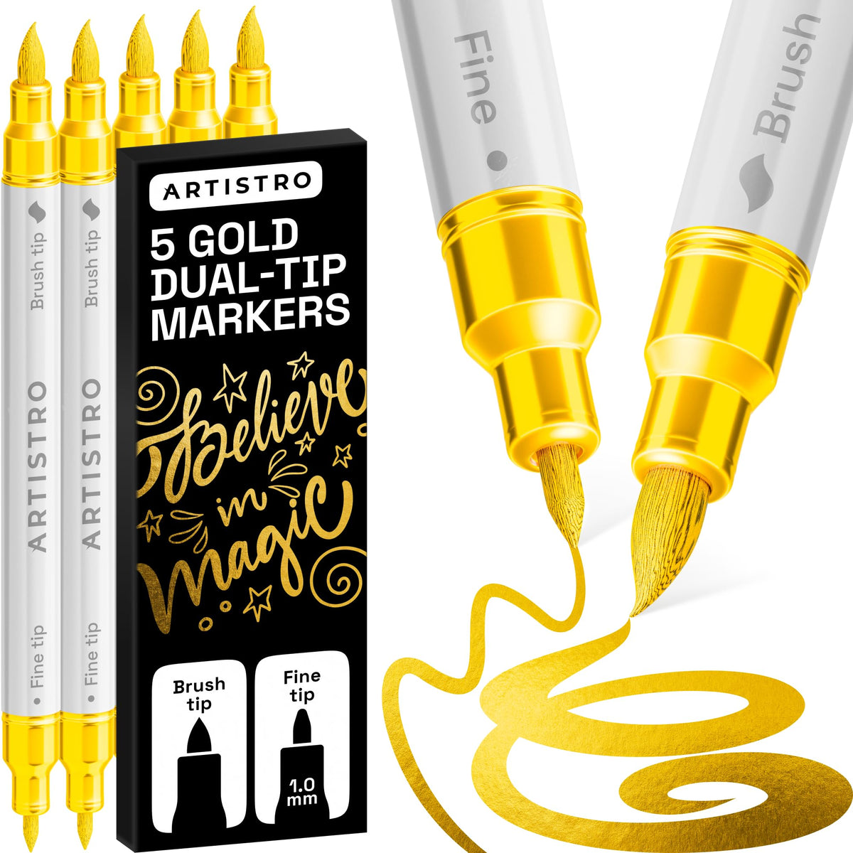 ARTISTRO 24 Metallic Dual-Tip Acrylic Paint Marker Pens for Drawing