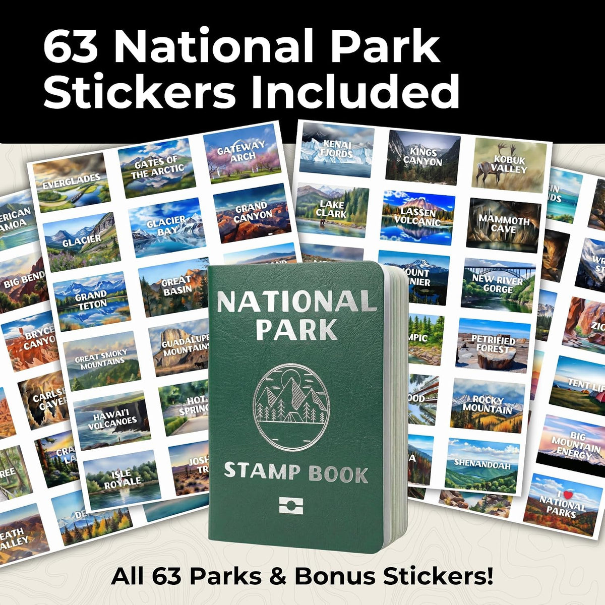 National Parks Stamp Book with Sticker Set: Passport-Sized National Park Book with Passport Stickers, Travel Planner, Map, and Parks Checklist Tracker