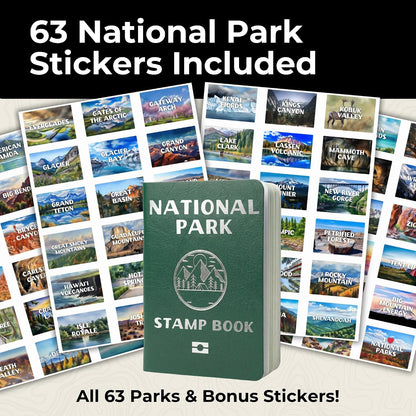 National Parks Stamp Book with Sticker Set: Passport-Sized National Park Book with Passport Stickers, Travel Planner, Map, and Parks Checklist Tracker