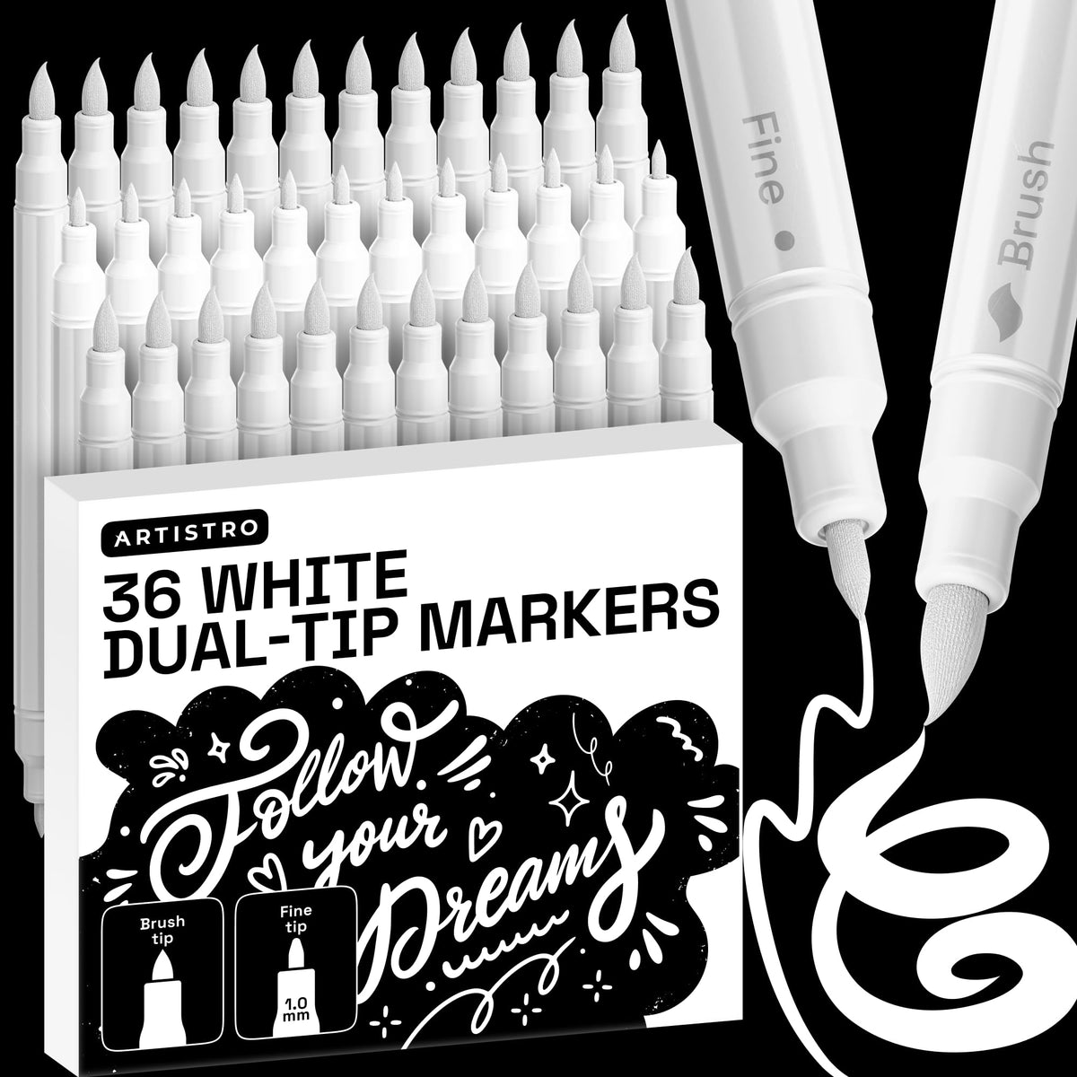 ARTISTRO 24 Metallic Dual-Tip Acrylic Paint Marker Pens for Drawing