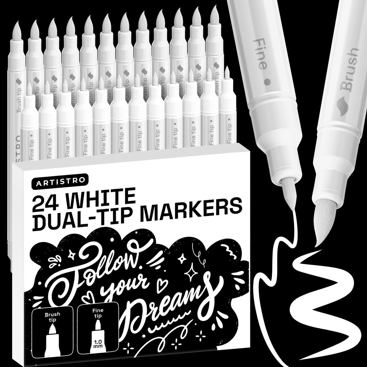ARTISTRO 24 Metallic Dual-Tip Acrylic Paint Marker Pens for Drawing