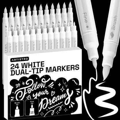 ARTISTRO 24 Metallic Dual-Tip Acrylic Paint Marker Pens for Drawing