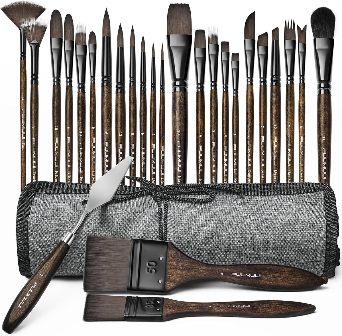Fuumuui 26pcs Professional Paint Brush Set - High-Grade Series Synthetic Nylon Paint Brushes for Landscape, Acrylic, Oil, Watercolor, Gouache - Multi-Functional Universal Free Style for Art Supplies