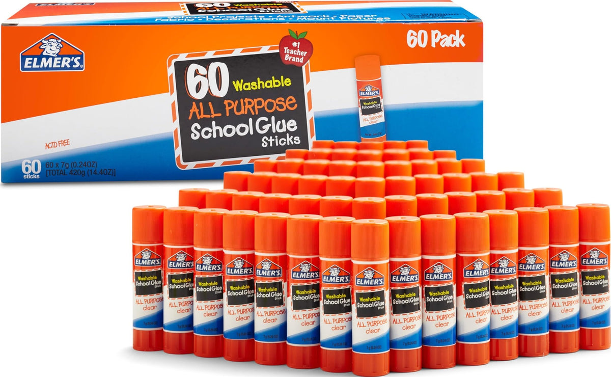 Elmer's All Purpose School Glue Sticks, Acid-Free and Washable, Clear, 7 Grams, 30 Count - Craft Projects, Poster, Classroom Supplies, #1 Teacher Brand