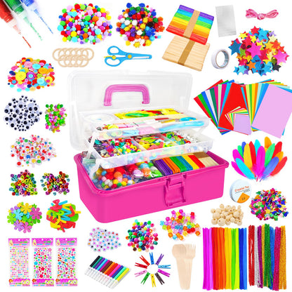 Itopstar 3000 Kids Arts and Crafts Supplies for Kids Crafting Supply in 3 Layered Plastic Art Box All in One Ages 8 9 10 11 & 12 Year Old Girls & Boys Crafting Supply Set