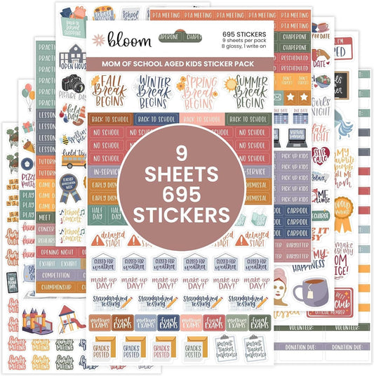 bloom daily planners Mom Planner Stickers - 695 Piece Variety Pack for Busy Moms of School Age Kids - to-Dos, Errands, Sports, School Events, Play Dates & More