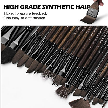 Fuumuui 26pcs Professional Paint Brush Set - High-Grade Series Synthetic Nylon Paint Brushes for Landscape, Acrylic, Oil, Watercolor, Gouache - Multi-Functional Universal Free Style for Art Supplies