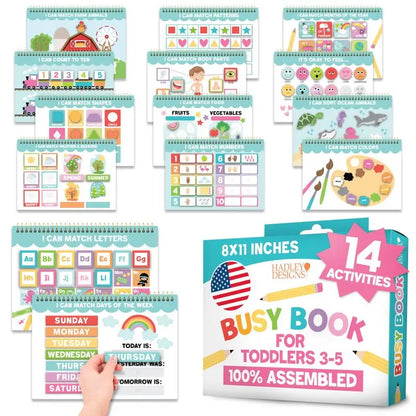 Hadley Designs 174-Piece Busy Book Learning Bundle (Ages 3-5) - Homeschool Handwriting Practice Kit, Montessori Play Tool, 4 Grooved Alphabet Books, Dry-Erase Surface, Reusable Ink, Visual Charts, Kindergarten Readiness, Fine Motor Skills Builder