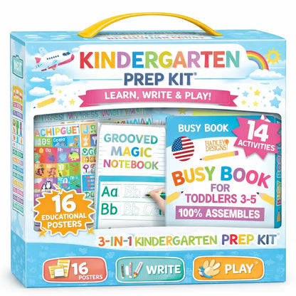 Hadley Designs Kindergarten Prep School Set, Preschool Learning Tool for Ages 3-5 with Busy Book, Days, Maps, Homeschool Toddler Activities Bundle Gift