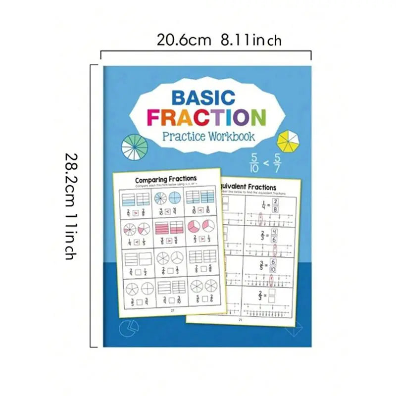 Basic Fraction Learning Workbook for Elementary School Grades 3-4, Durable Paper Material with Rich Illustrations, Educational Tool for Teenagers, Math Practice Book, Visual Learning Tools