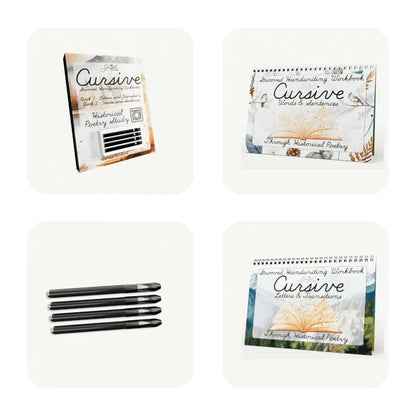 GRACEFUL BY DESIGN Historical Theme Cursive Grooved Handwriting Reusable Practice Set - 2 Practice Books, 4 Pens, 4 Ink Refills, Disappearing Ink Learning Tool for Classroom Supplies, Boosting Confidence