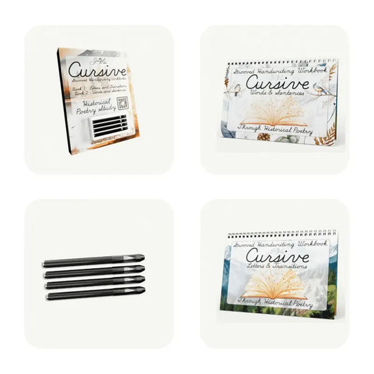 GRACEFUL BY DESIGN Historical Theme Cursive Grooved Handwriting Reusable Practice Set - 2 Practice Books, 4 Pens, 4 Ink Refills, Disappearing Ink Learning Tool for Classroom Supplies, Boosting Confidence