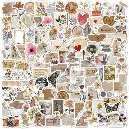 120Pcs Vintage Aesthetic Stickers for Adults, Verseyi Waterproof Scrapbook Journal Daily Planner Diary Notebook Handbook Stickers, Scrapbooking Supplies for DIY Paper Crafts Vinyl Sticker Bulk