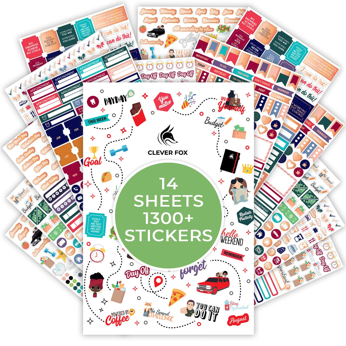 Clever Fox Mega Sticker Pack, Happy Calendar & Journal Accessories, 2000+