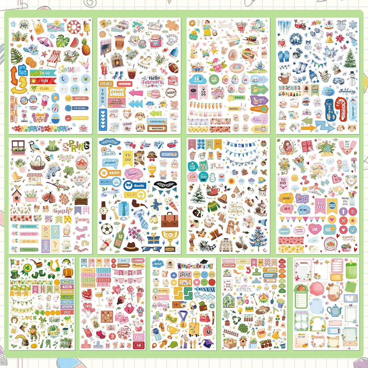 Planner Stickers (26 Pages, 1500+ Stickers), Celebration Planner Stickers with, Daily, Monthly, and Holiday Stickers for Scrapbook Supplies, Junk Journal Supplies, Decorating, and Planning.