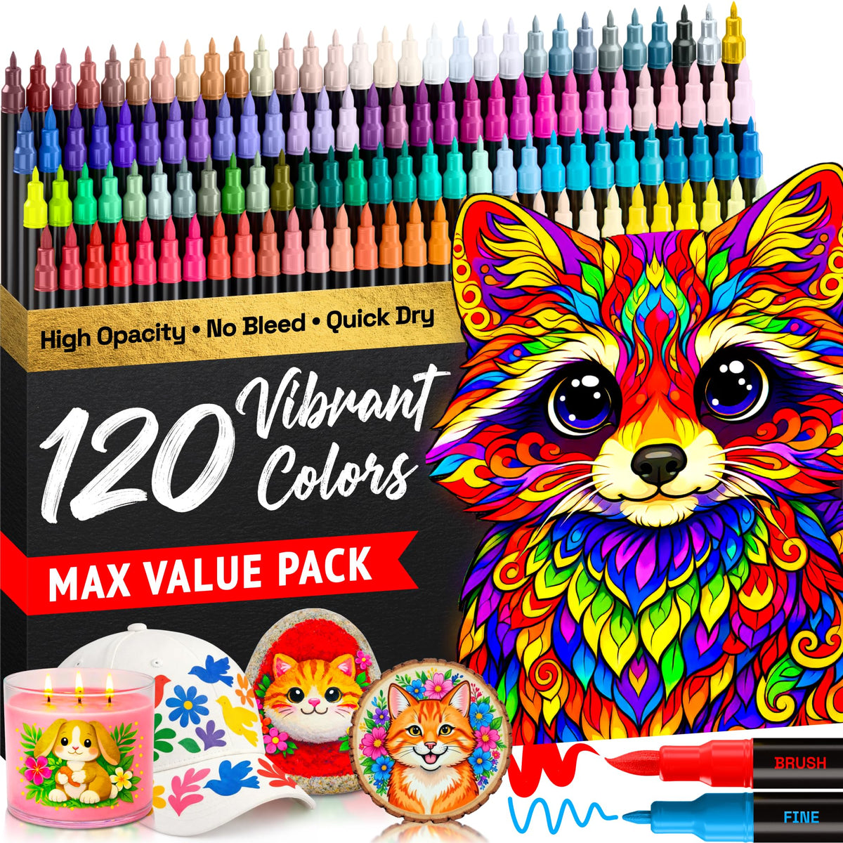 ARTISTRO 24 Metallic Dual-Tip Acrylic Paint Marker Pens for Drawing