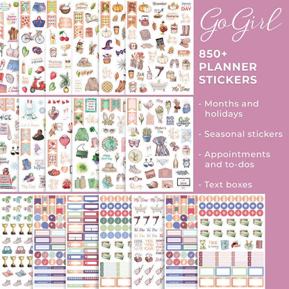 GoGirl Planner Stickers, 850+ Small Aesthetic Calendar & Holiday Book