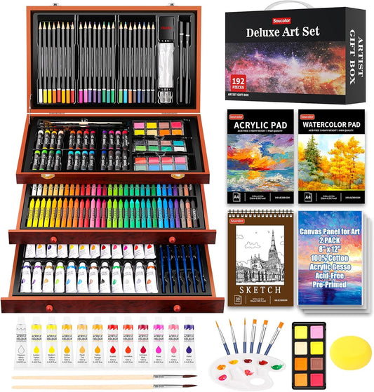 Soucolor Art Supplies,192 Pack Deluxe Art Set Drawing Painting Supplies Kit