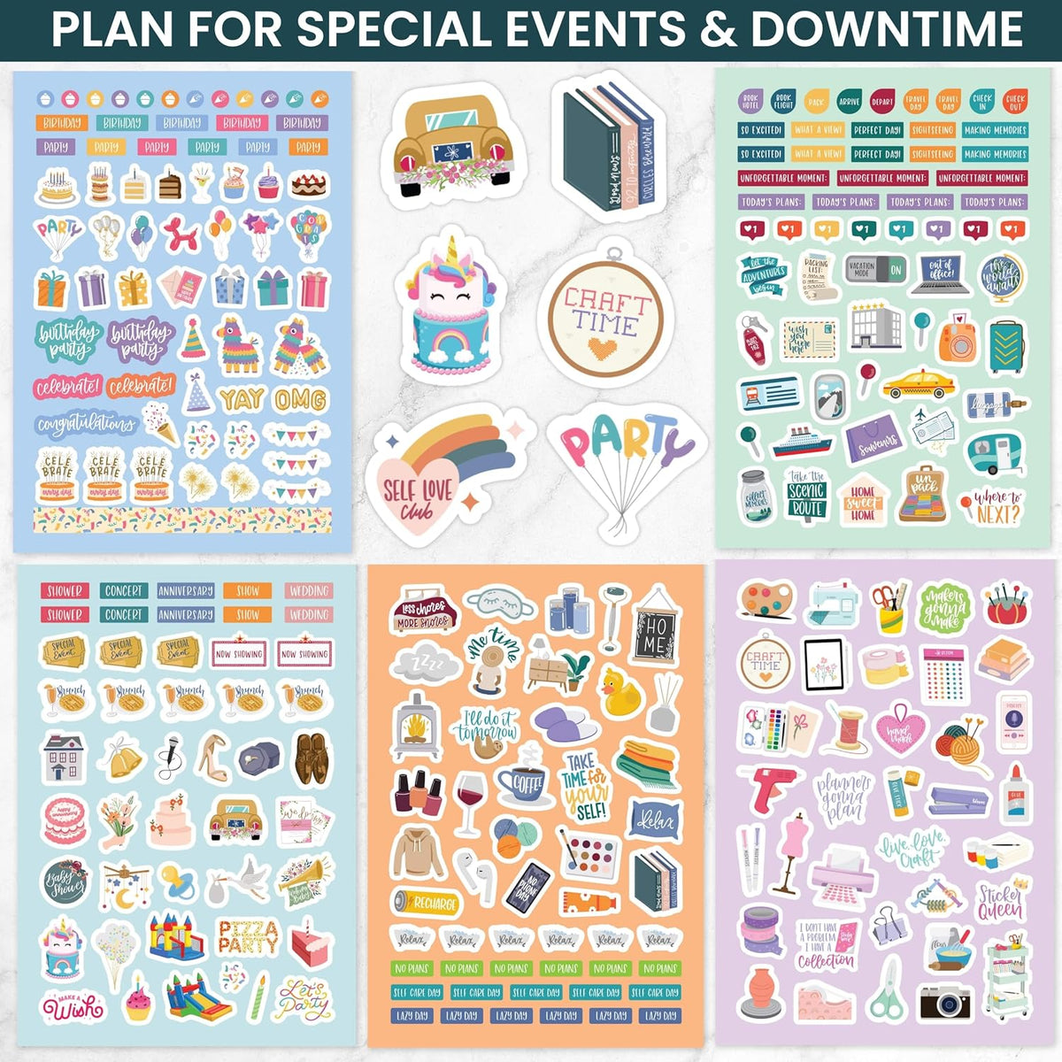 bloom daily planners 40 Page Mega Planner Sticker Pack (1500+ Stickers) - 6” x 9” Bound Ultimate Variety Sticker Book with Foil - Seasons, Celebrations, Holidays, Food, Travel, Quotes & More - Vol. 1