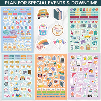 bloom daily planners 40 Page Mega Planner Sticker Pack (1500+ Stickers) - 6” x 9” Bound Ultimate Variety Sticker Book with Foil - Seasons, Celebrations, Holidays, Food, Travel, Quotes & More - Vol. 1