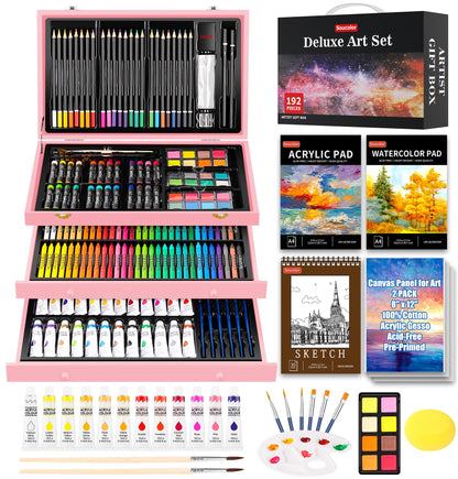 Soucolor Art Supplies,192 Pack Deluxe Art Set Drawing Painting Supplies Kit
