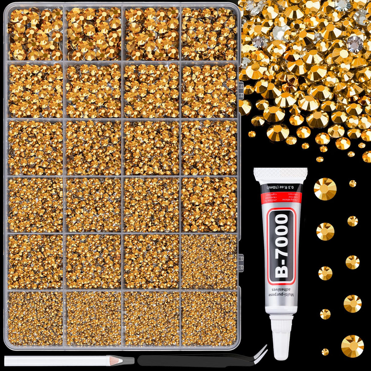 34000Pcs Resin Jelly Rhinestones for Bedazzling, Multicolor 3mm Flatback Gems for Diamond Art, Bedazzler Kit with 3Pcs 10ml B7000 Jewelry Glue for Bedazzle Thing Crafting Book Nail Art