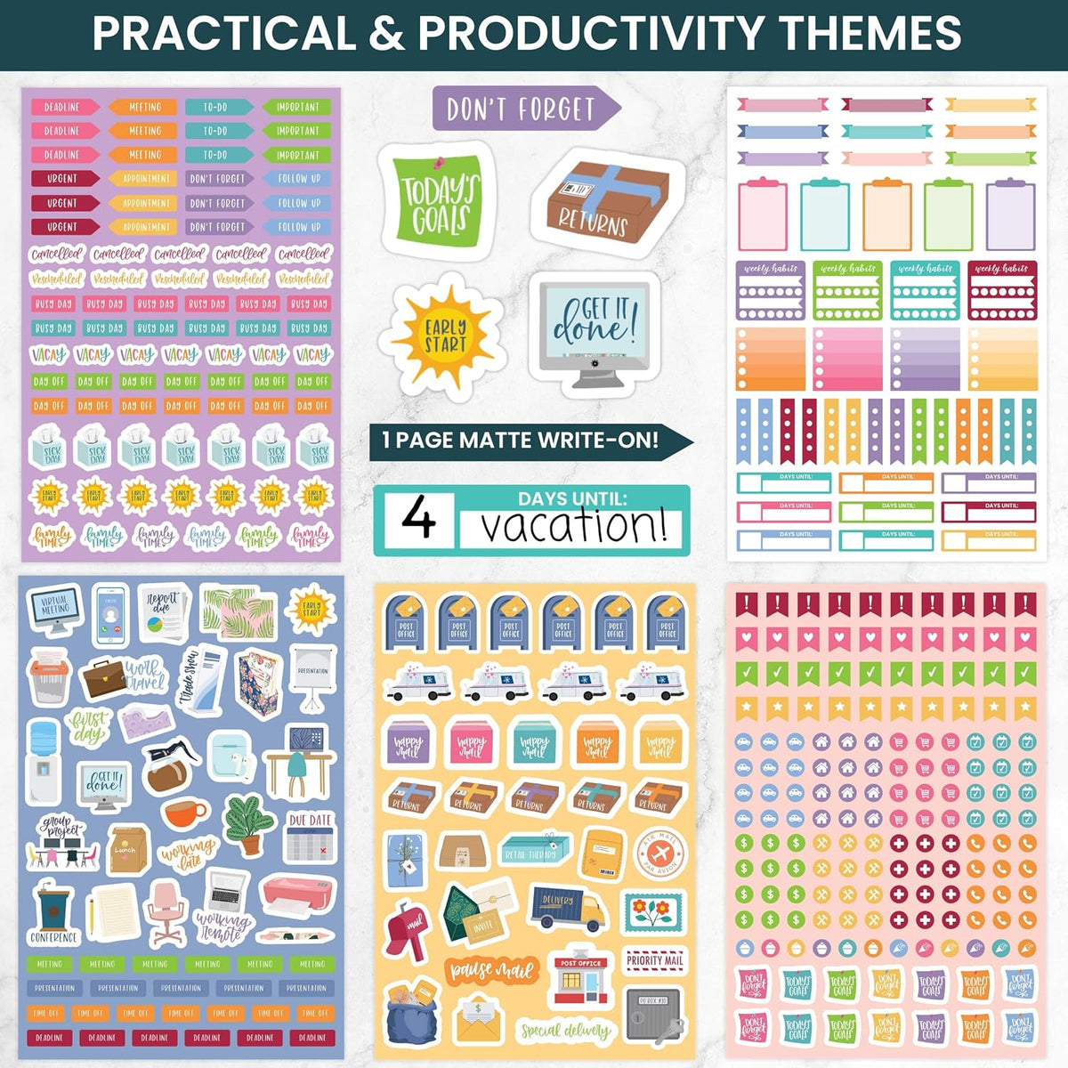 bloom daily planners 40 Page Mega Planner Sticker Pack (1500+ Stickers) - 6” x 9” Bound Ultimate Variety Sticker Book with Foil - Seasons, Celebrations, Holidays, Food, Travel, Quotes & More - Vol. 1