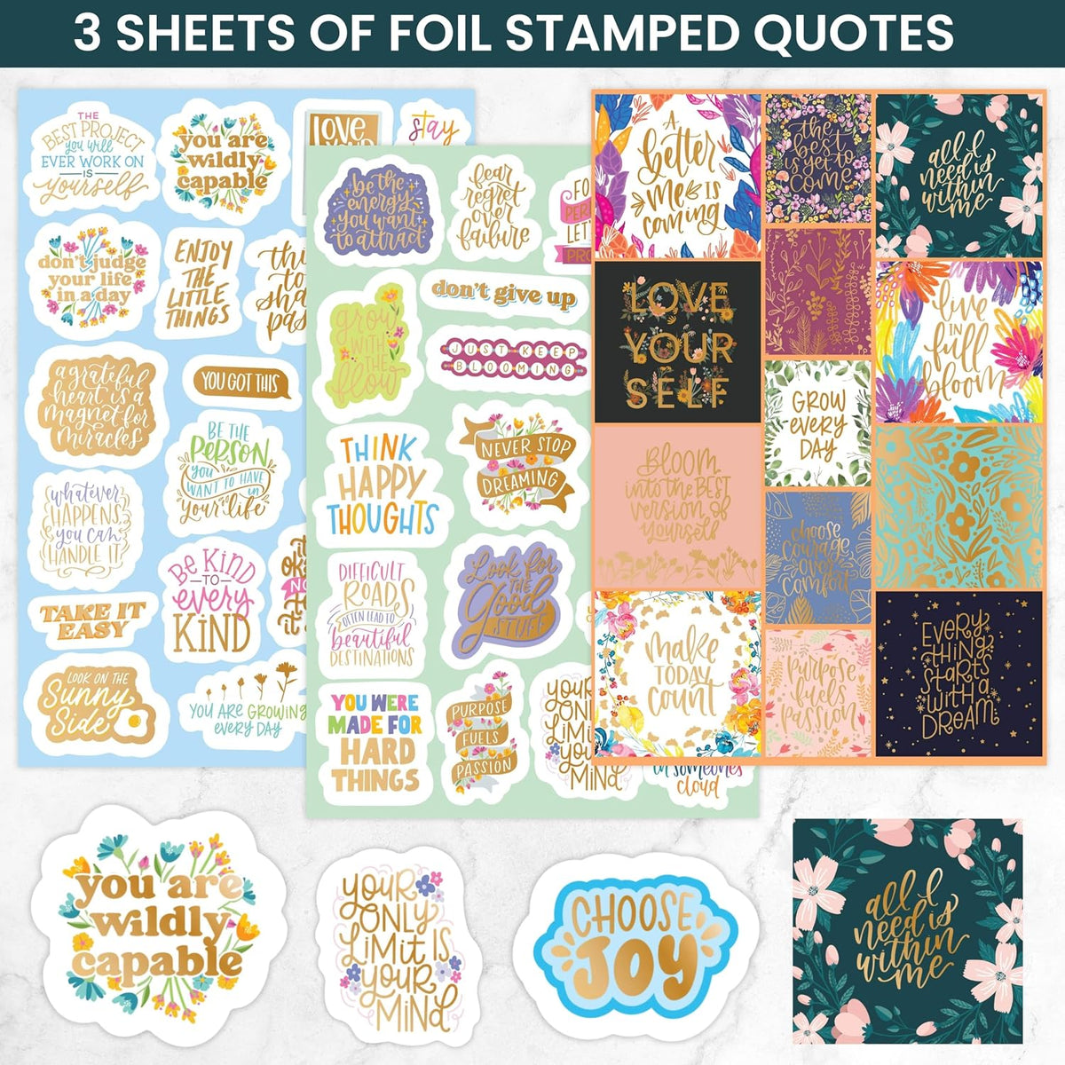 bloom daily planners 40 Page Mega Planner Sticker Pack (1500+ Stickers) - 6” x 9” Bound Ultimate Variety Sticker Book with Foil - Seasons, Celebrations, Holidays, Food, Travel, Quotes & More - Vol. 1