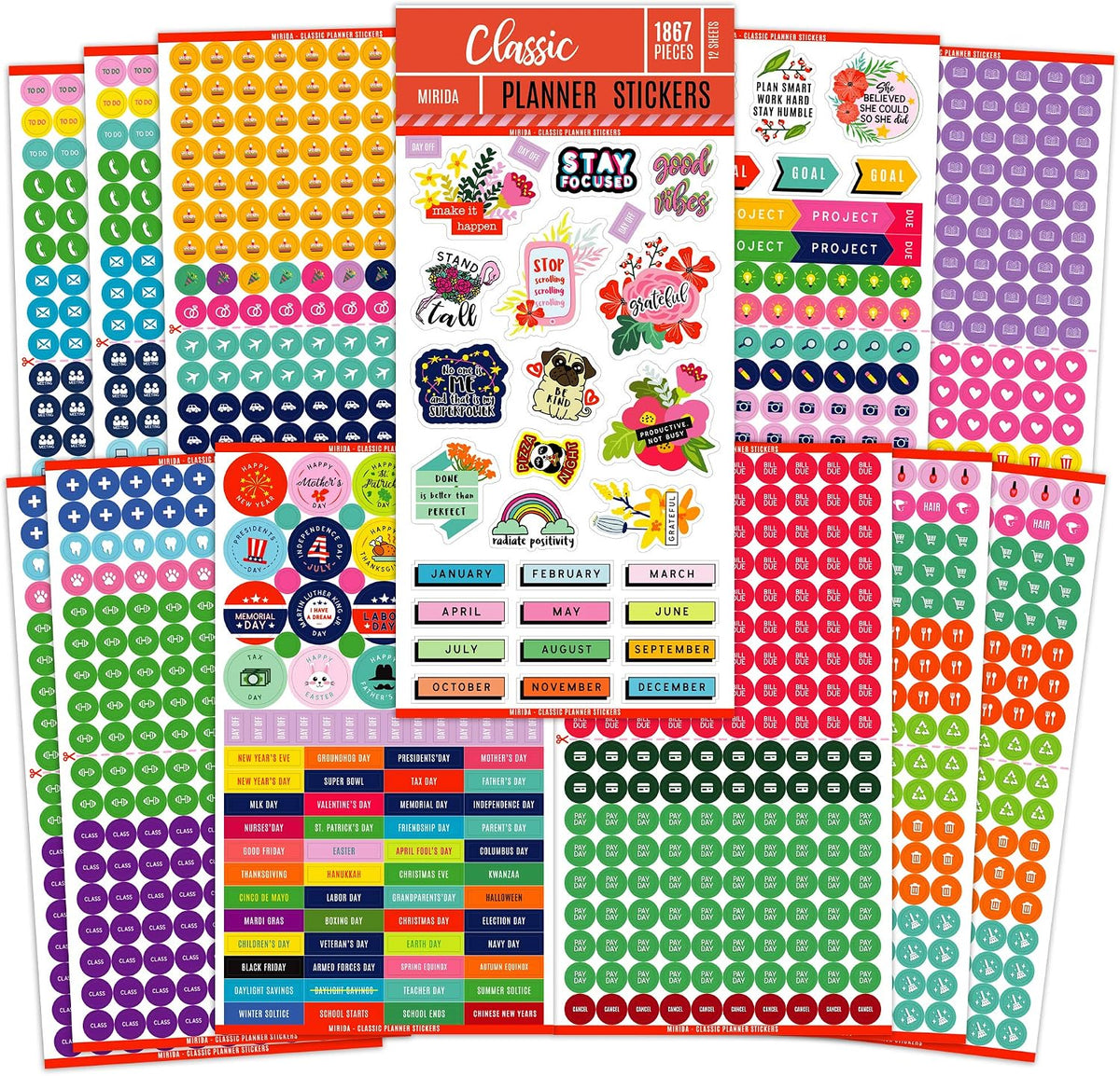 Mirida Planner Stickers, 1867 Daily Icons for Journal & Calendar