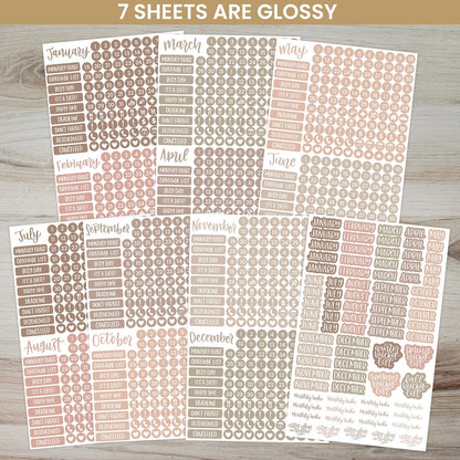 bloom daily planners Muted Neutrals Calendar Essentials Planner Stickers - 8 Sheets, 1629 Stickers Per Pack! - Color Coordinating Monthly Headings, Dates, Icons, Etc. - Aesthetic Boho