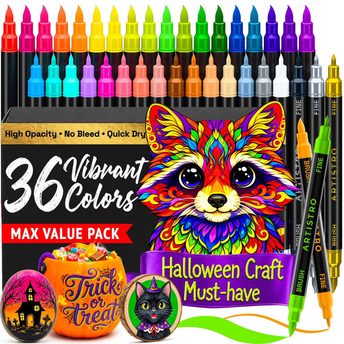 ARTISTRO 24 Metallic Dual-Tip Acrylic Paint Marker Pens for Drawing