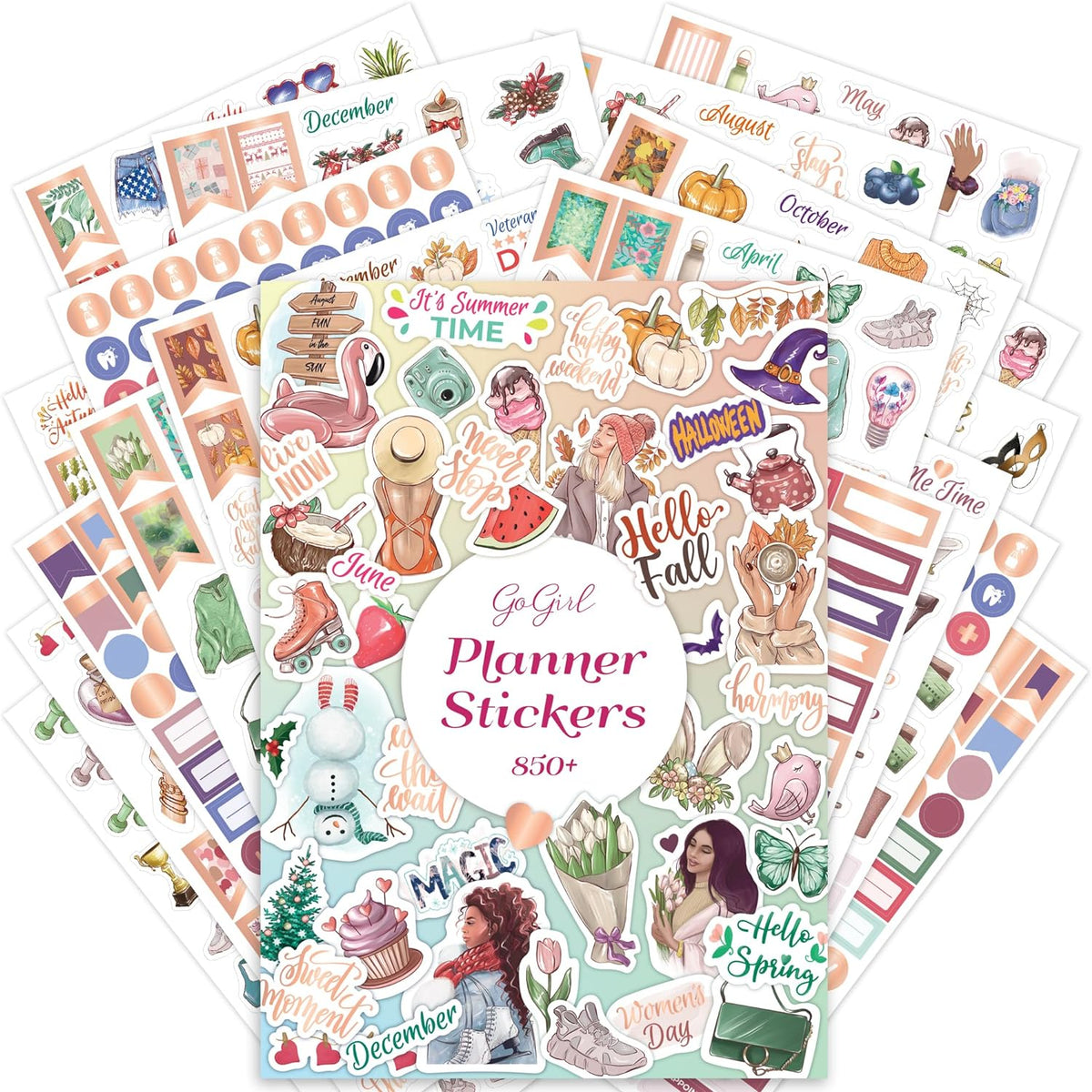 GoGirl Planner Stickers, 850+ Small Aesthetic Calendar & Holiday Book