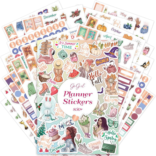 GoGirl Planner Stickers, 850+ Small Aesthetic Calendar & Holiday Book