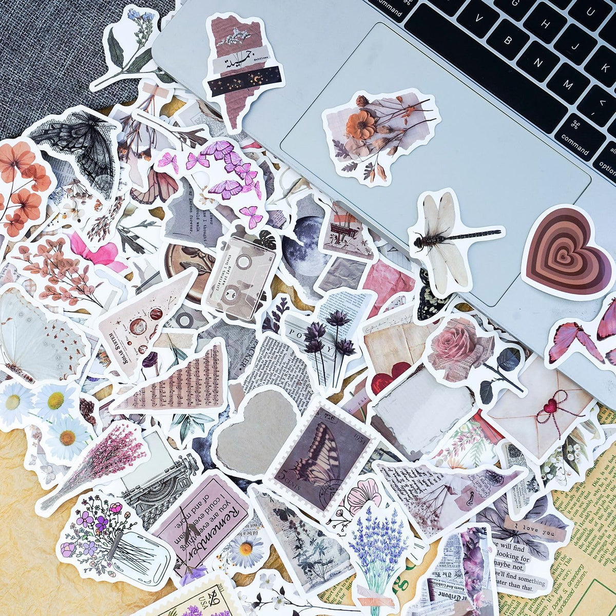 120Pcs Vintage Aesthetic Stickers for Adults, Verseyi Waterproof Scrapbook Journal Daily Planner Diary Notebook Handbook Stickers, Scrapbooking Supplies for DIY Paper Crafts Vinyl Sticker Bulk