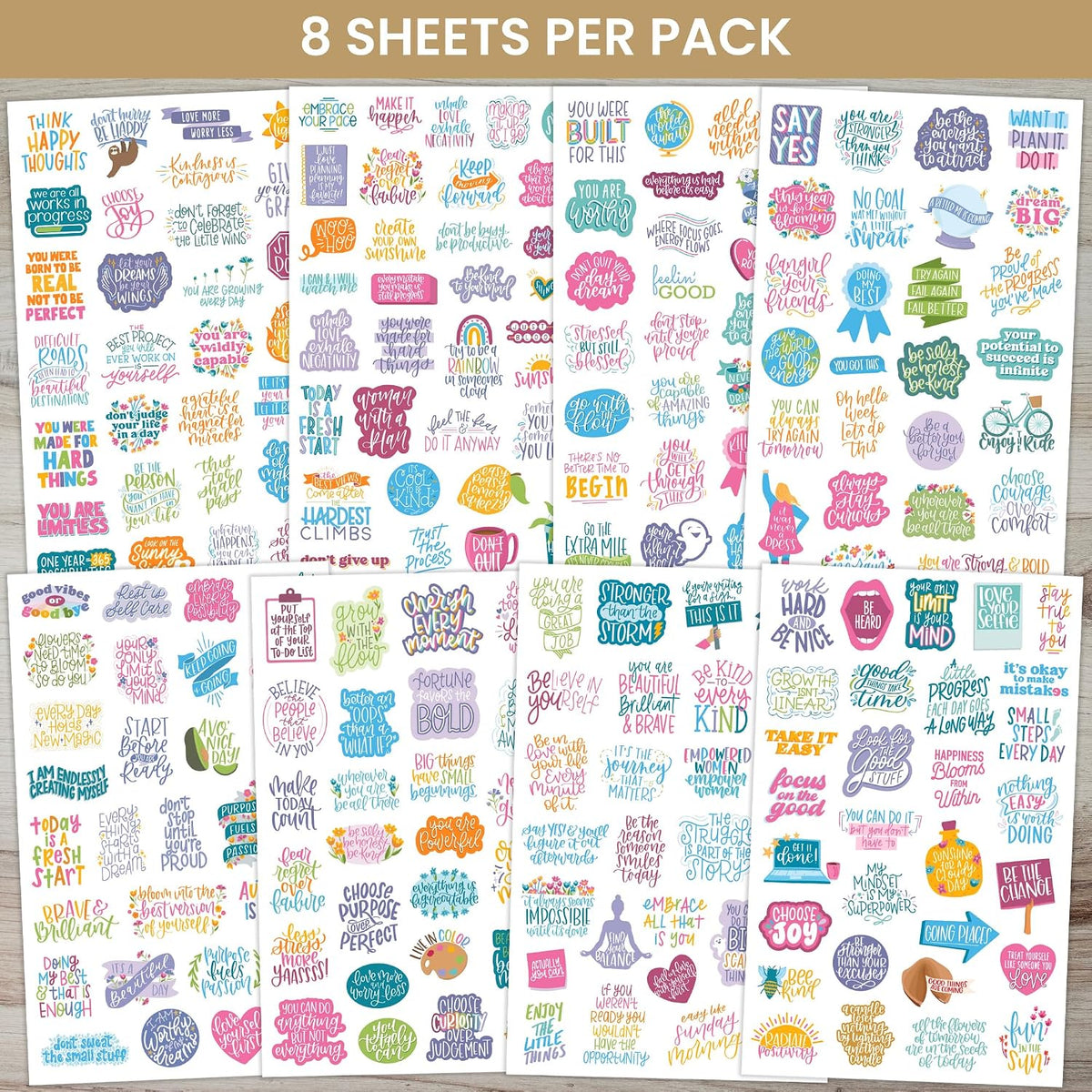 bloom daily planners Inspirational & Motivational Quotes Planner Stickers (8 Sheets / 200+ Stickers) - Hand-Lettered Positive Cute Aesthetic Quotes for Decorating Organizers, Scrapbooks, Laptops, etc.