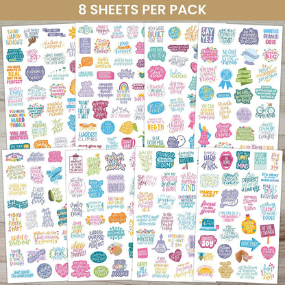 bloom daily planners Inspirational & Motivational Quotes Planner Stickers (8 Sheets / 200+ Stickers) - Hand-Lettered Positive Cute Aesthetic Quotes for Decorating Organizers, Scrapbooks, Laptops, etc.
