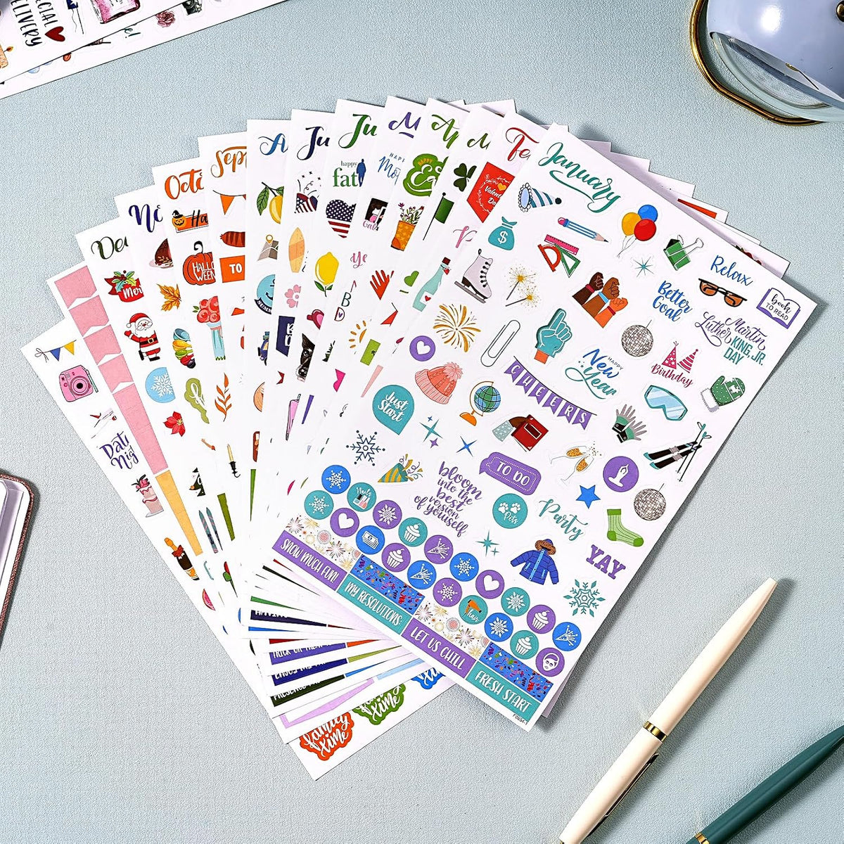 Planner Stickers - Calendar Stickers for Celebrations, 14 Sheets, 1500+
