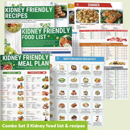 [Releasing Price] Set 6 Kidney Friendly Food List and Recipes Chart, Renal Diet Disease Meal Plan, Kidney Recipes Support, Hyperoxaluria, Oxalate Level, Low Sodium Potassium Phosphorus for CKD Dialysis, Manage Hypertension