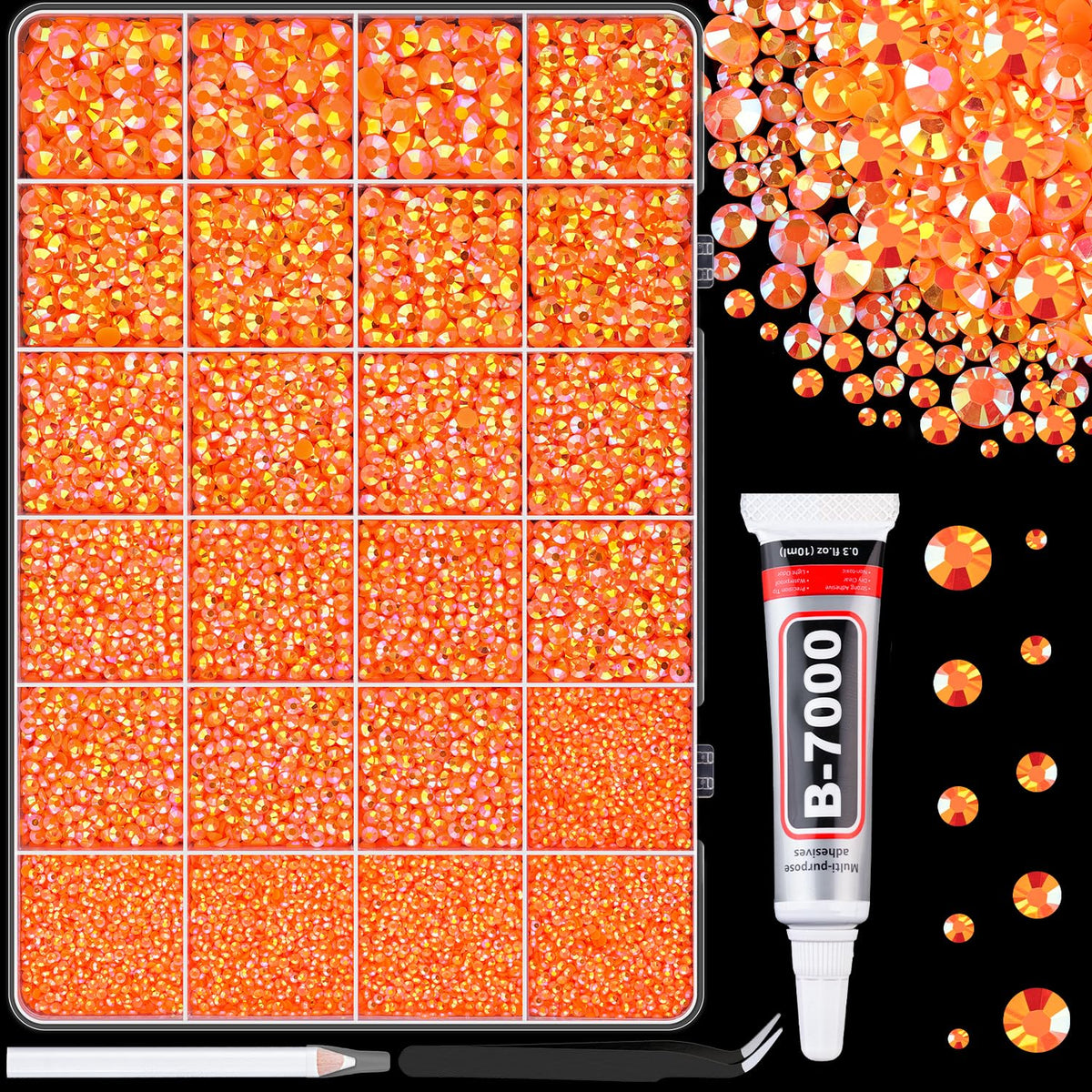 34000Pcs Resin Jelly Rhinestones for Bedazzling, Multicolor 3mm Flatback Gems for Diamond Art, Bedazzler Kit with 3Pcs 10ml B7000 Jewelry Glue for Bedazzle Thing Crafting Book Nail Art