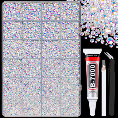 34000Pcs Resin Jelly Rhinestones for Bedazzling, Multicolor 3mm Flatback Gems for Diamond Art, Bedazzler Kit with 3Pcs 10ml B7000 Jewelry Glue for Bedazzle Thing Crafting Book Nail Art