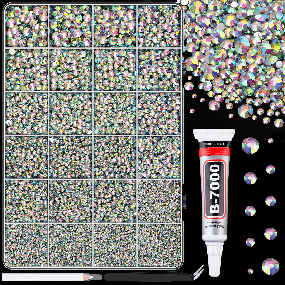 34000Pcs Resin Jelly Rhinestones for Bedazzling, Multicolor 3mm Flatback Gems for Diamond Art, Bedazzler Kit with 3Pcs 10ml B7000 Jewelry Glue for Bedazzle Thing Crafting Book Nail Art