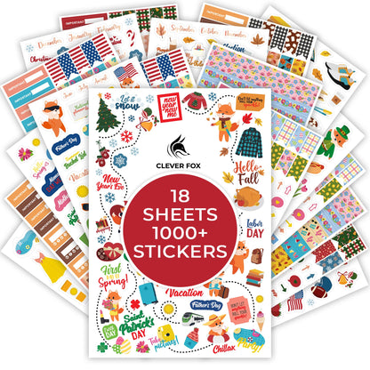 Clever Fox Mega Sticker Pack, Happy Calendar & Journal Accessories, 2000+
