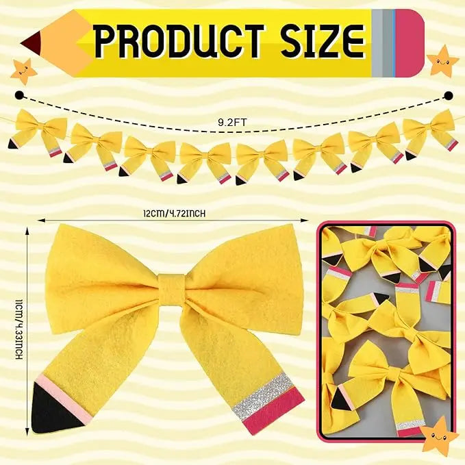Back to School Classroom Decor Pencil Bow Felt Banner for Wall Door Chalkboard Whiteboard Bulletin Board Decor First Day of School Teachers Office Preschool Kindergarten Elementary Toddlers Homeschool Classroom Setup Hanging Garland Banners Photo Props
