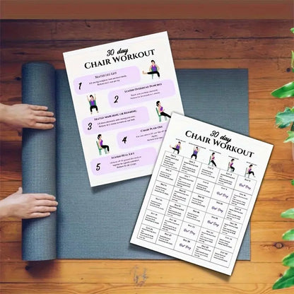 30-Day Chair Workout Set Poster, 2 Counts/set Chair Yoga Guide, Full Body Workout Guide, Chair Exercise Challenge, Summer Body Workup, Chair Stretching, Learning Tool, Learning Materials