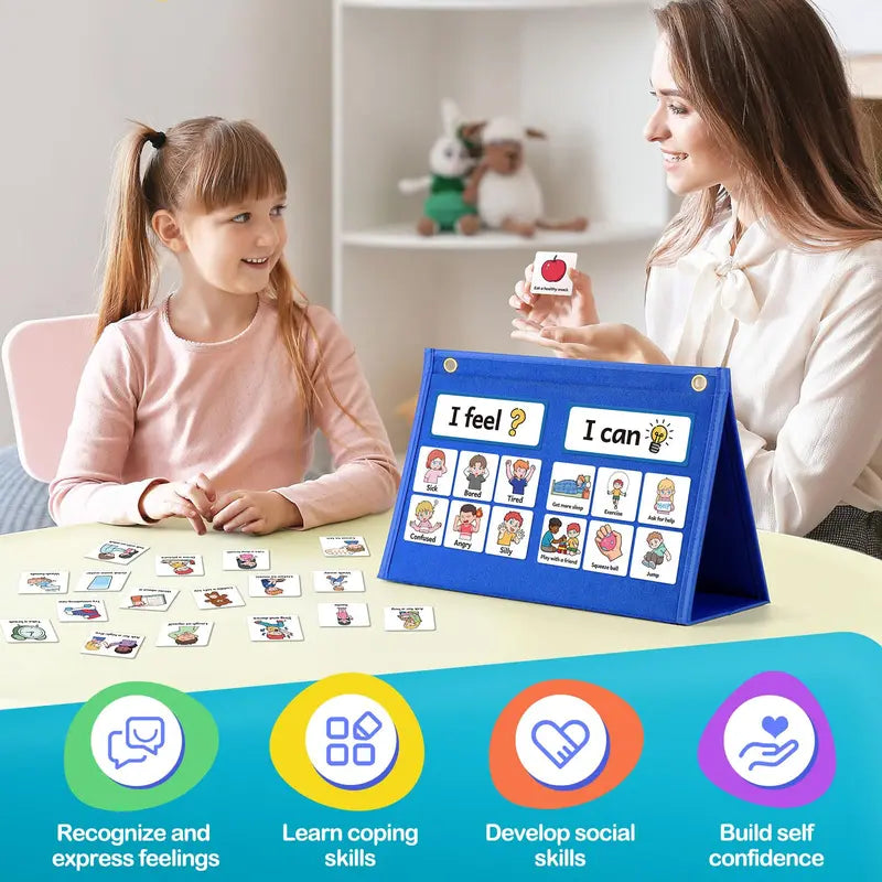 Torlam Unisex Felt Feelings & Emotions Learning Chart Activity Board - Stress Relief Toy, Social Emotional Learning Tool, Behavior Management Aid, 24 Activity Ideas, Classroom Supplies, Sticker-Equipped Flashcard Set for Emotional Skills Calm Down Corner